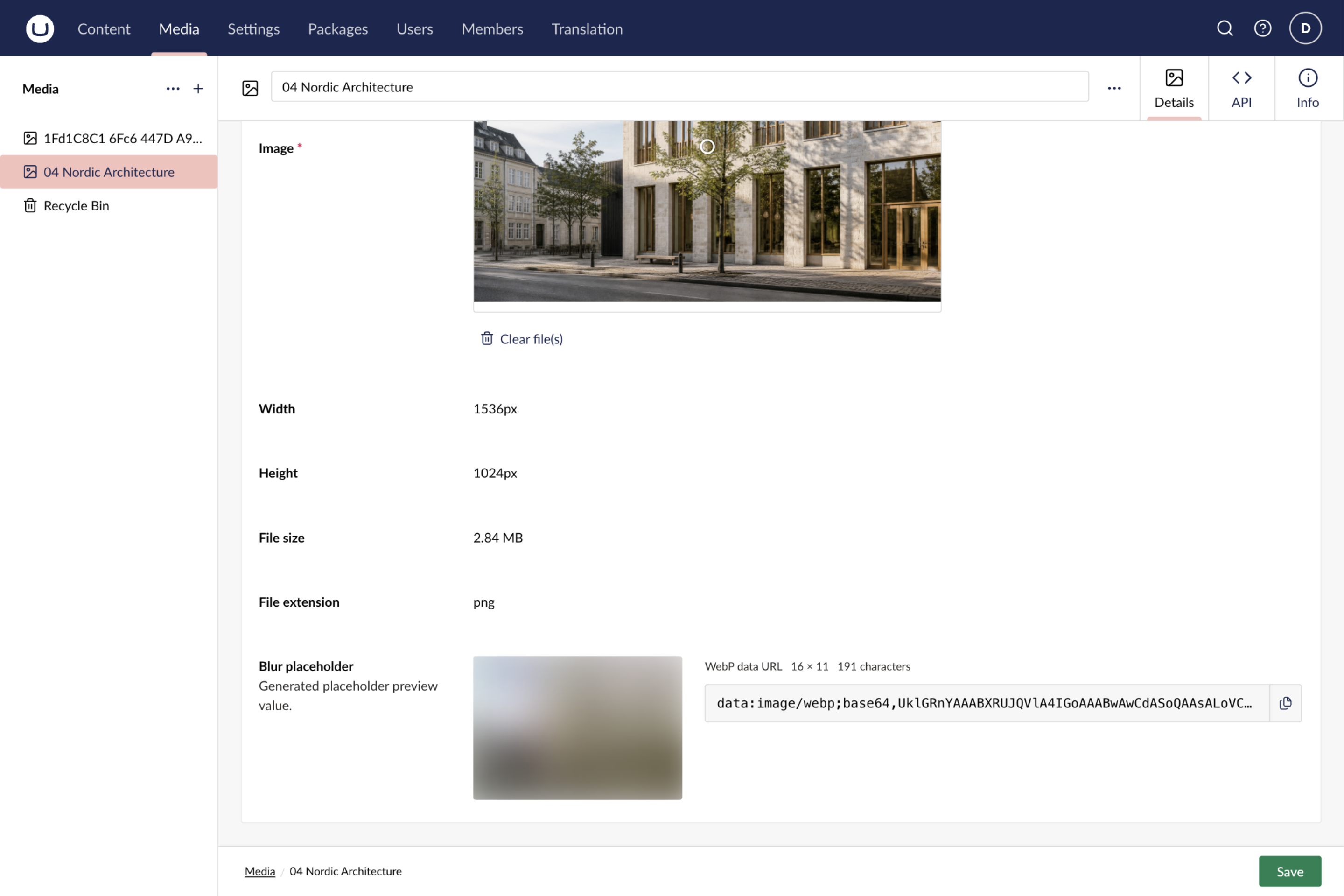 Blur Placeholder preview on an Image media item in the Umbraco backoffice